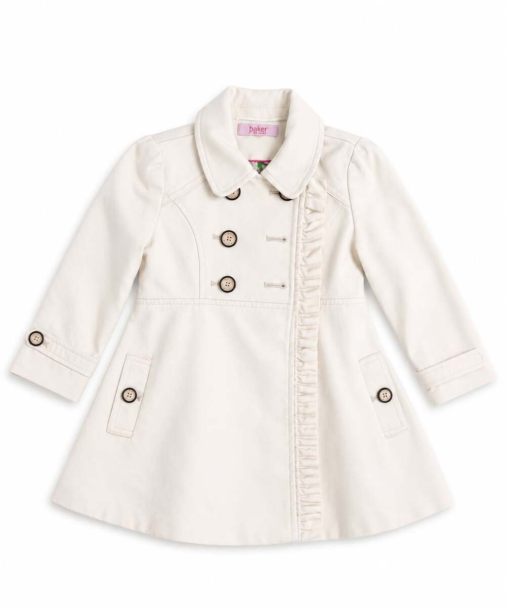 Baker by Ted Baker Girls Cream Ruffle Detail Double Breasted Trench Coat